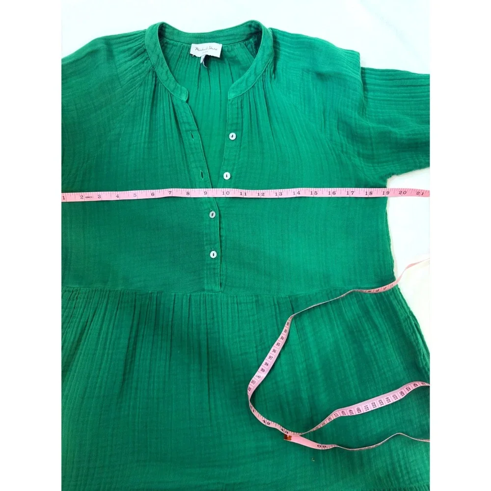 Michael Stars Sophia Kelly Green Cotton Gauze Tiered Relaxed Fit Mini Dress XS